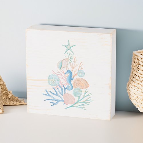 Coastal Ocean Beach Seashell Christmas Tree Wooden Box Sign