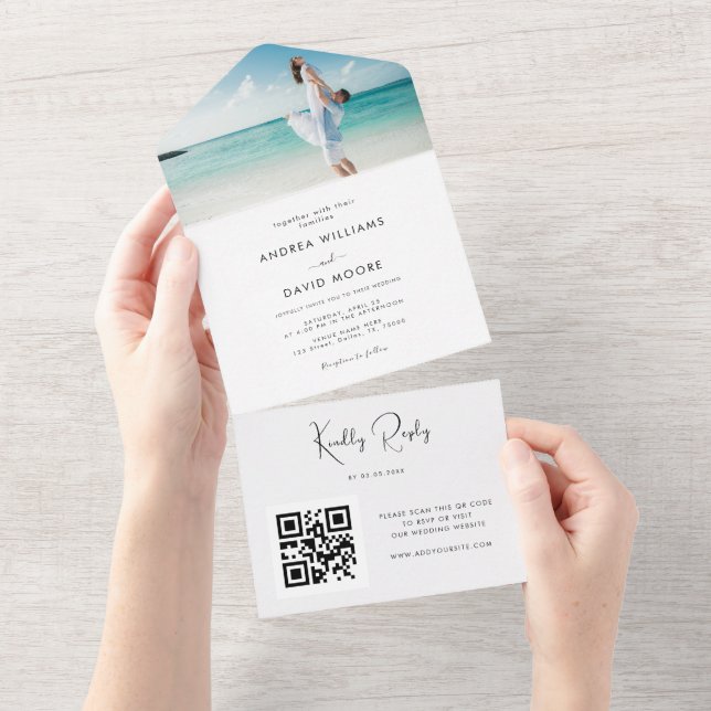 Coastal Ocean Beach Teal Sea Lake Photo Wedding  All In One Invitation (Tearaway)