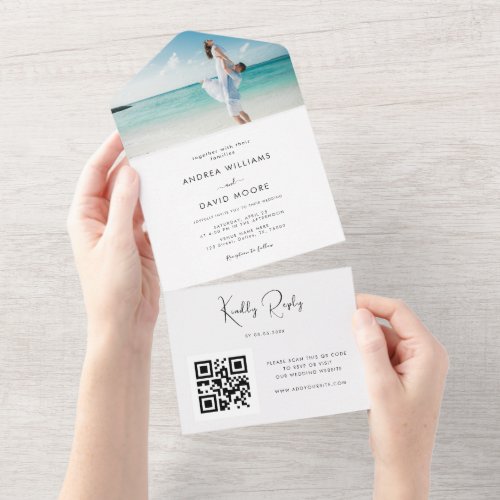 Coastal Ocean Beach Teal Sea Lake Photo Wedding  All In One Invitation