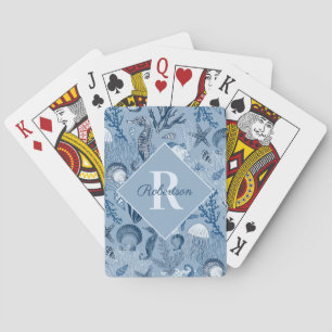 Coastal Ocean Blue Monogram Poker Cards