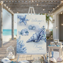 Coastal Ocean Blue Seashell Bridal Shower Welcome