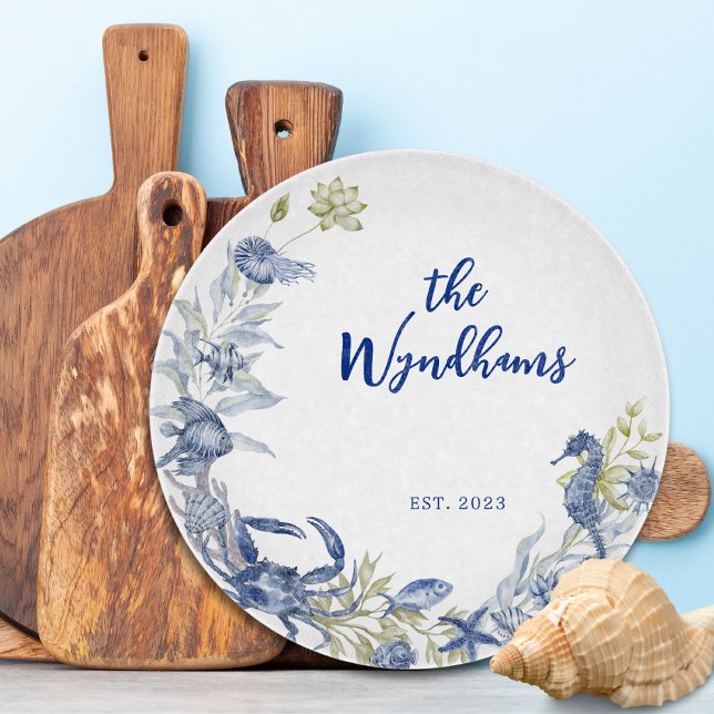 Coastal Ocean Marine Life Personalized Est. Date Cutting Board (Creator Uploaded)