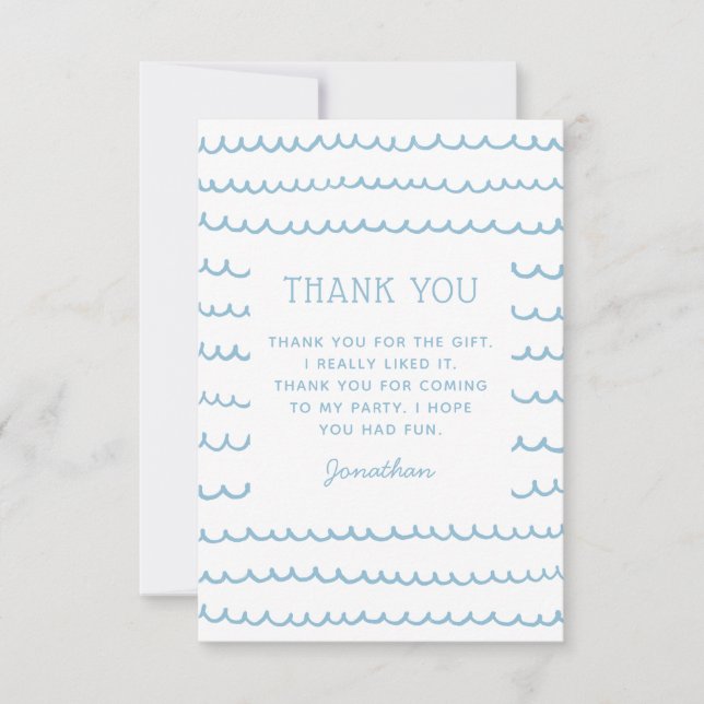 Coastal Ocean Party | Nautical Waves Kids Birthday Thank You Card (Front)