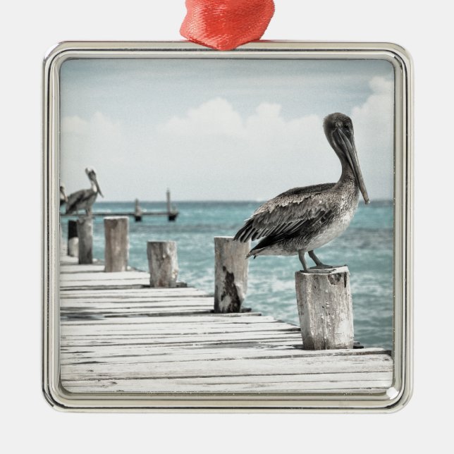 Coastal Ocean Pelican Metal Ornament (Front)