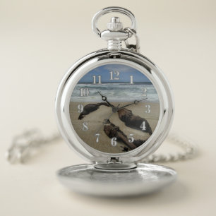 Coastal Ocean Sand Driftwood Landscape Photo Beach Pocket Watch
