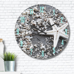 Coastal Ocean Sea Shell Pattern Large Clock