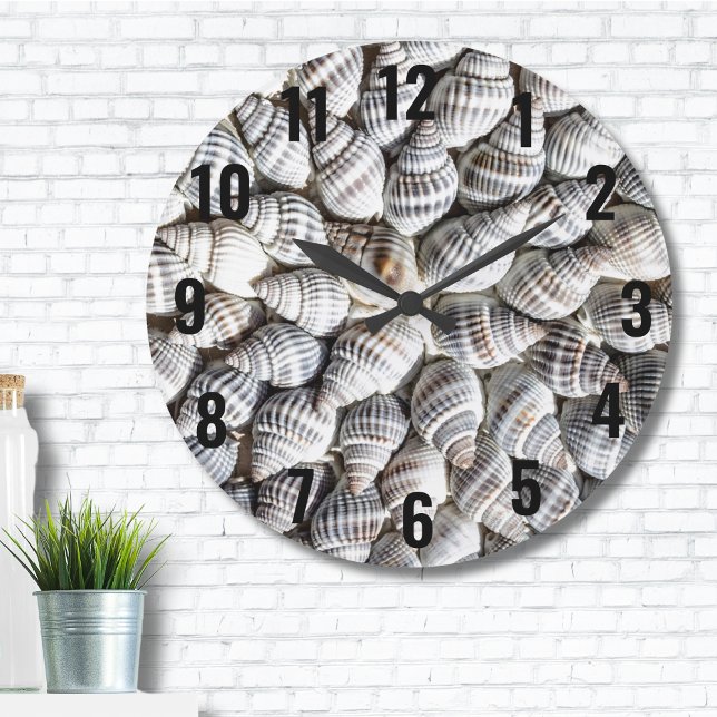 Coastal Ocean Sea Shell Pattern Large Clock (Abstract Seashell Starburst Nautical Beach House Large Clock)