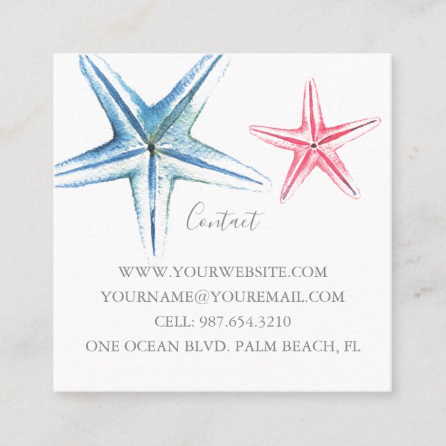 Coastal Ocean Starfish Custom Square Business Card (Front)