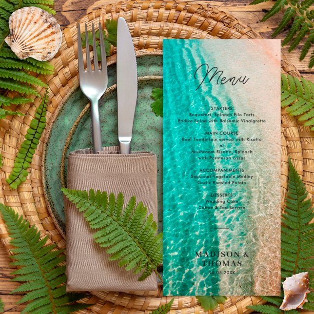 Coastal Ocean Summer Beach Destination Wedding  Menu (Creator Uploaded)