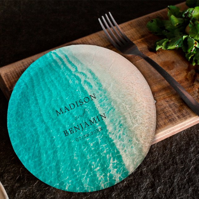 Coastal Ocean Summer Beach Destination Wedding Paper Plates (Creator Uploaded)