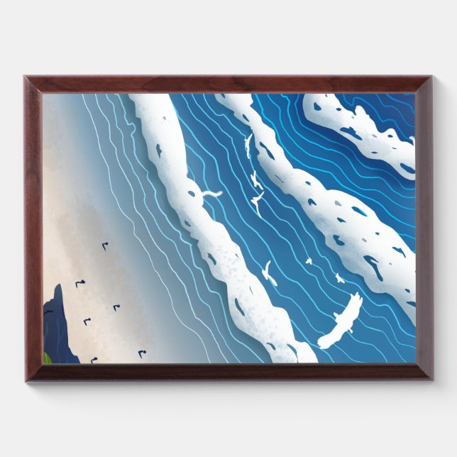 Coastal Ocean Waves Wall Art 🌊 Framed Beach Print Award Plaque (Horizontal)