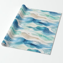 Coastal Ocean Waves Watercolor Wrapping Paper 