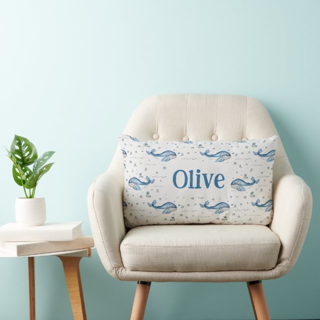 Coastal Ocean Whale Theme Nursery Name Pillow (Chair)