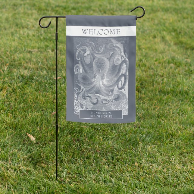 Coastal Octopus Blue White  Garden Flag (In SItu)