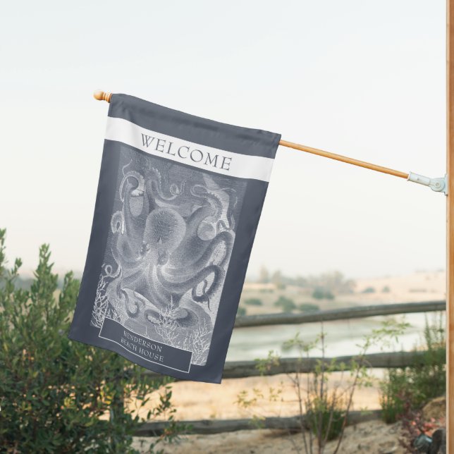 Coastal Octopus Blue White House Flag (Insitu (Back))