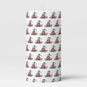 Coastal Octopus Christmas Holiday Decor Pillar Candle