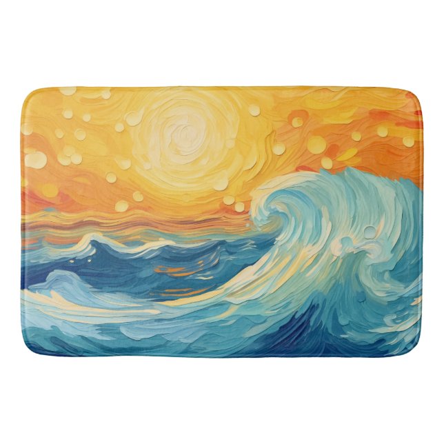 Coastal Oil Painting Sun and Waves Bath Mat (Front)
