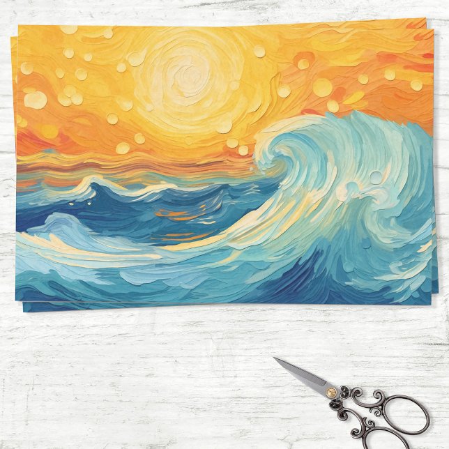 Coastal Oil Painting Sun and Waves Decoupage Tissue Paper (Creator Uploaded)