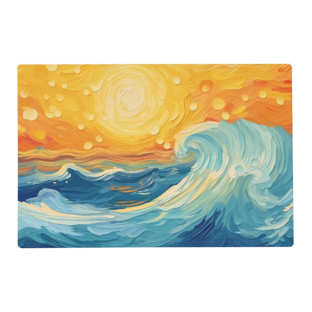 Coastal Oil Painting Sun and Waves Placemat (Front)
