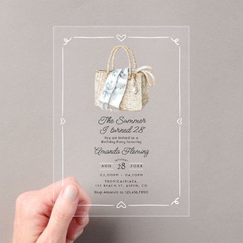 Coastal Old Money Beach Summer Birthday Party Acrylic Invitations