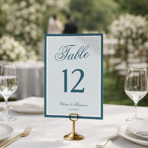 Coastal Old Money Blue Border Wedding Table Number