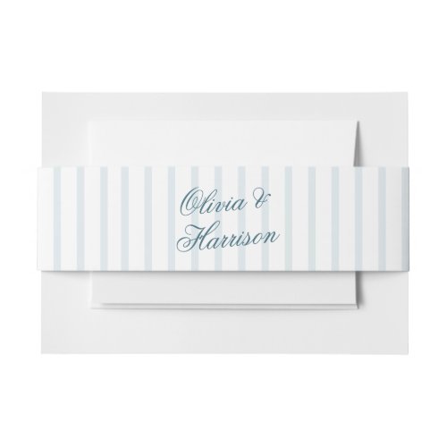 Coastal Old Money Blue Pinstripe Wedding Invitation Belly Band
