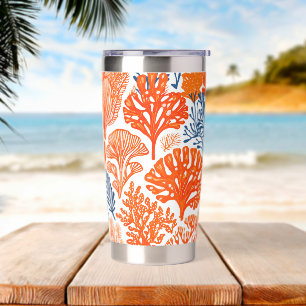 Coastal orange coral pattern insulated tumbler