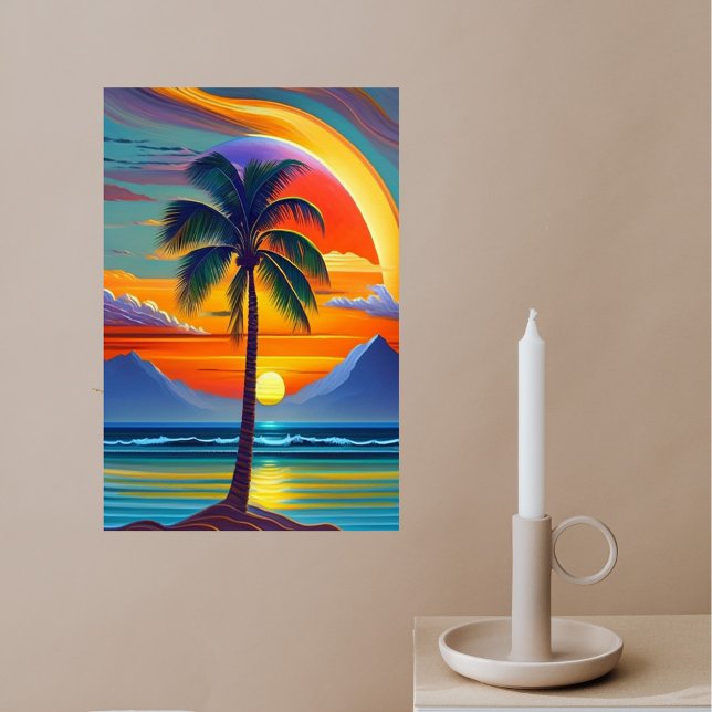 Coastal Orange Sunset Palm Illustration  Poster (Creator Uploaded)