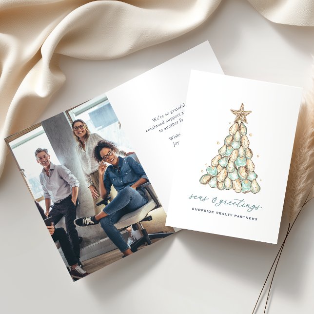 Coastal Oyster Christmas Tree Folded Holiday Card (Creator Uploaded)