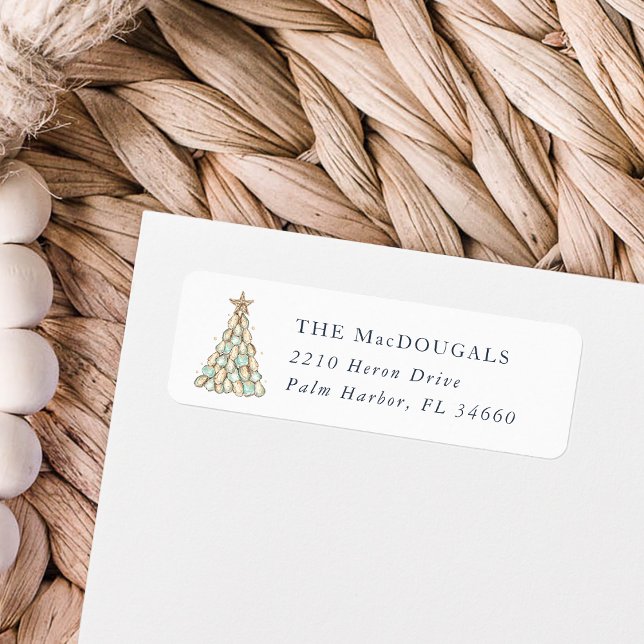 Coastal Oyster Christmas Tree Return Address Label (Creator Uploaded)