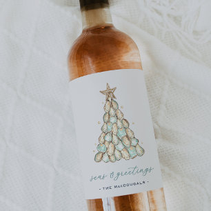Coastal Oyster Christmas Tree Wine Label