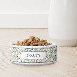 Coastal Oyster Pattern Personalized Bowl<br><div class="desc">Pamper your seafaring pooch with our personalized dog bowl, featuring a pattern of watercolor oyster and pearl illustrations in light aqua and warm ivory, on a pale aqua background. A thin navy border at the top and bottom adds to the preppy charm of this summery doggie dish. Personalize with your...</div>