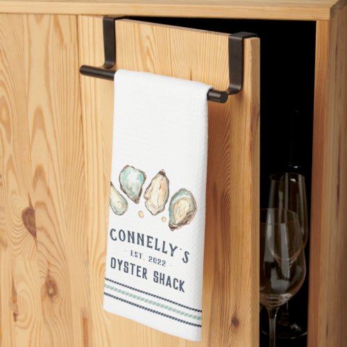 Coastal Oyster  Pearl Personalized Beach House Kitchen Towel