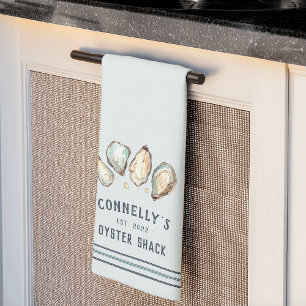 Coastal Oyster & Pearl Personalized Beach House Kitchen Towel