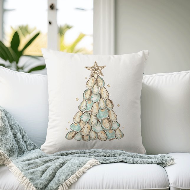 Coastal Oyster Shell Christmas Tree Throw Pillow (Creator Uploaded)