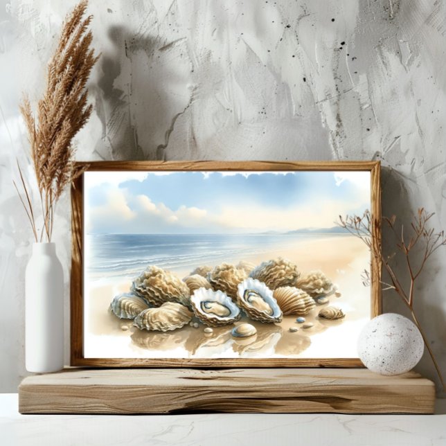 Coastal Oyster Shells Watercolor Beach Art  Poster (Creator Uploaded)