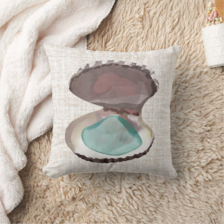 Coastal Oyster with Teal Sea Glass Throw Pillow