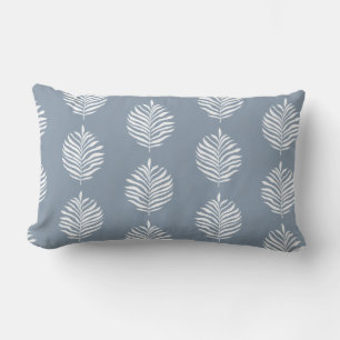 Coastal Palm Leaf Pattern Dusty Blue Lumbar Pillow