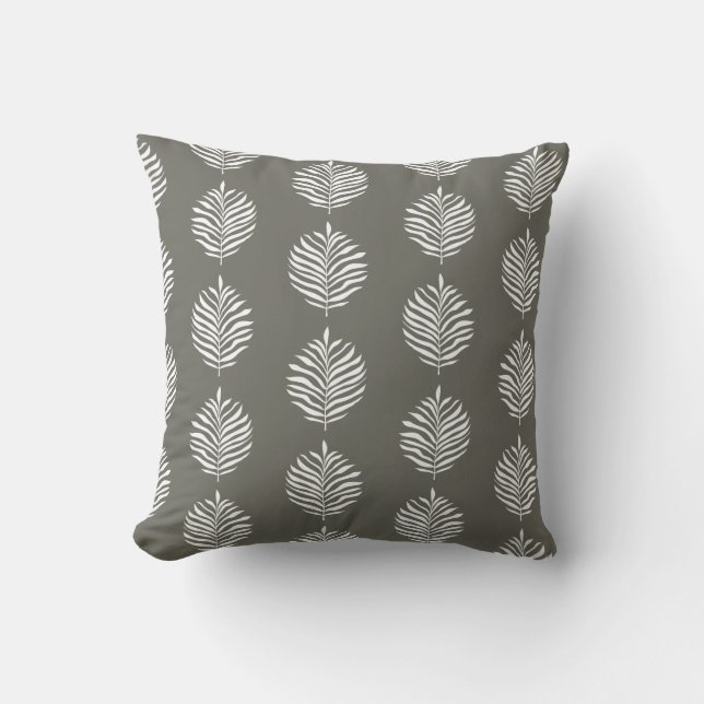 Coastal Palm Leaf Pattern Dusty Olive Throw Pillow (Front)