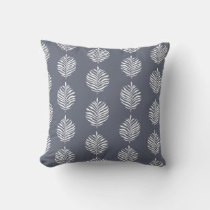 Coastal Palm Leaf Pattern Folkstone Gray Throw Pillow