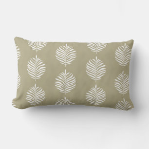 Coastal Palm Leaf Pattern Misty Olive Lumbar Pillow