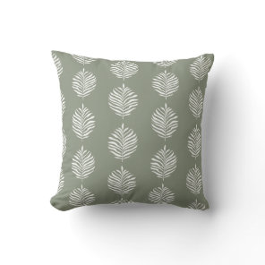 Coastal Palm Leaf Pattern Sage Green Throw Pillow