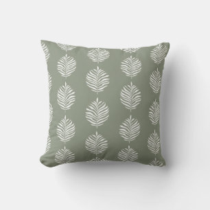 Coastal Palm Leaf Pattern Sage Green Throw Pillow