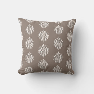 Coastal Palm Leaf Pattern Taupe Gray Throw Pillow