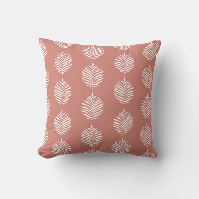 Coastal Palm Leaf Pattern TerraCotta Throw Pillow (Front)