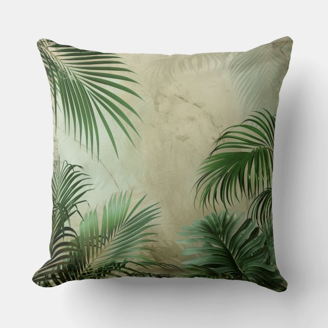 Coastal Palm Leaf Tropical Art Throw Pillow (Front)