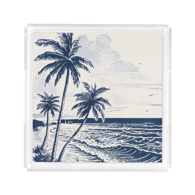 Coastal Palm Tree Acrylic Tray – Beach Decor (Front)