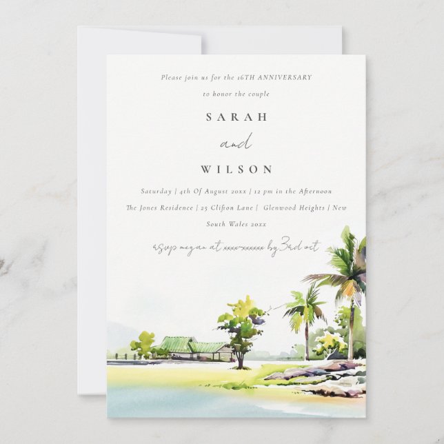 Coastal Palm Tree Any Year Anniversary Invite (Front)