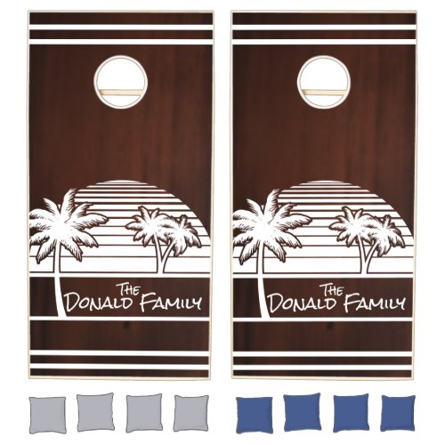 Coastal Palm Tree Beach House Cornhole Set