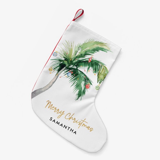 Coastal Palm Tree Christmas Holidays Family Small Christmas Stocking (Front (Hanging))